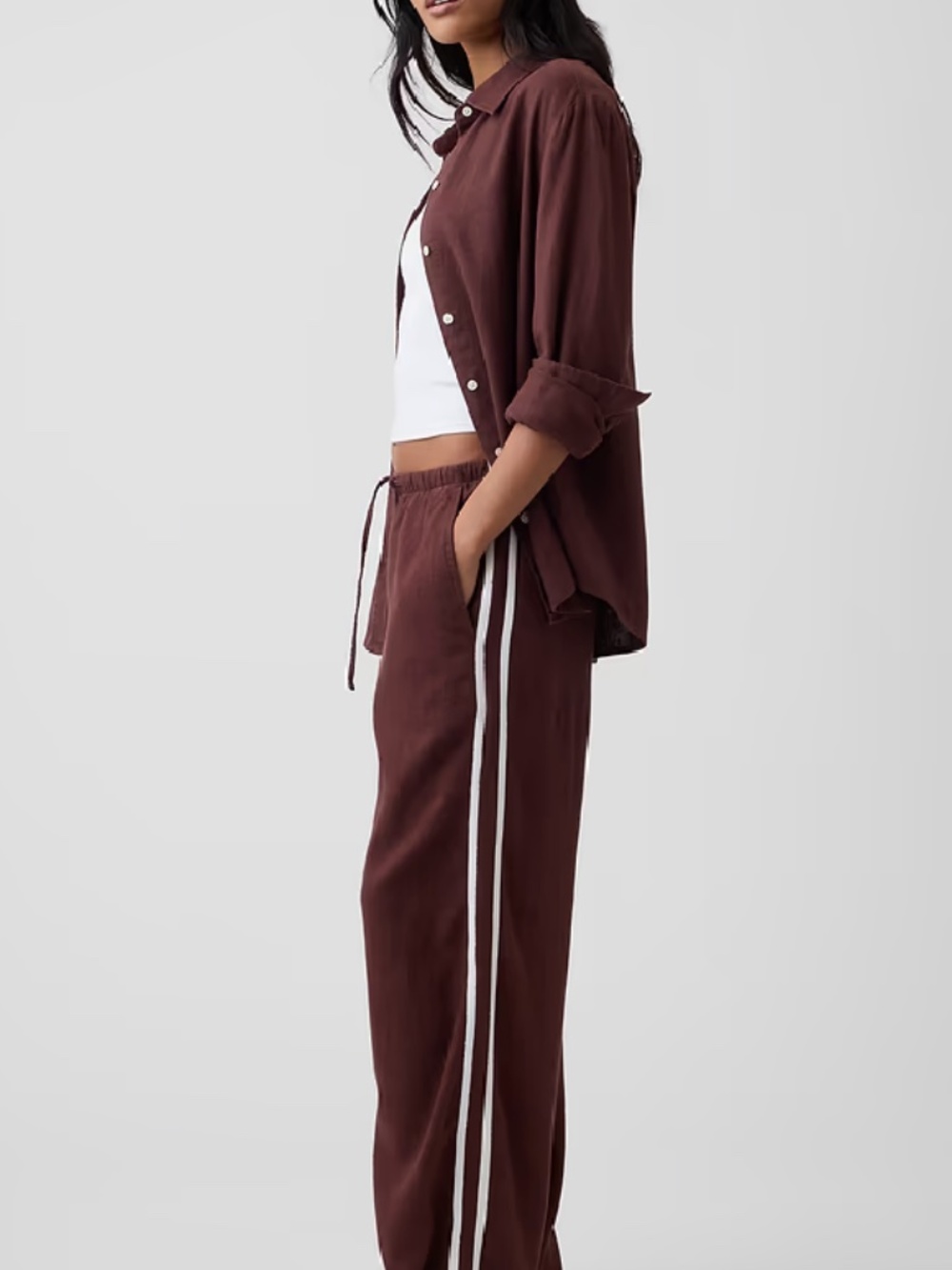 Gap Mid Rise Linen-Blend Wide-Leg Pants Chocolate Bar Stripe Size M